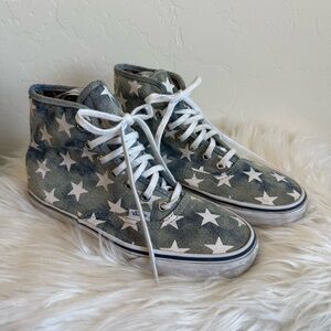 Vans Authentic HI Wash Blue Denim Star Leopard Lined High-Top Sneakers Size 8